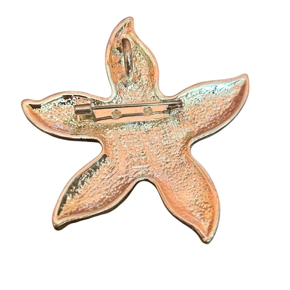 Vintage MJ Signed Blue Green Starfish Pin Brooch Jewelry Beach Cruisewear Resort